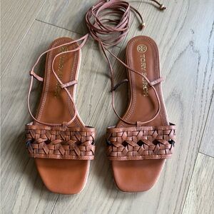Tory Burch Basketweave Woven Ankle Wrap Espadrille Sandal Size 9
